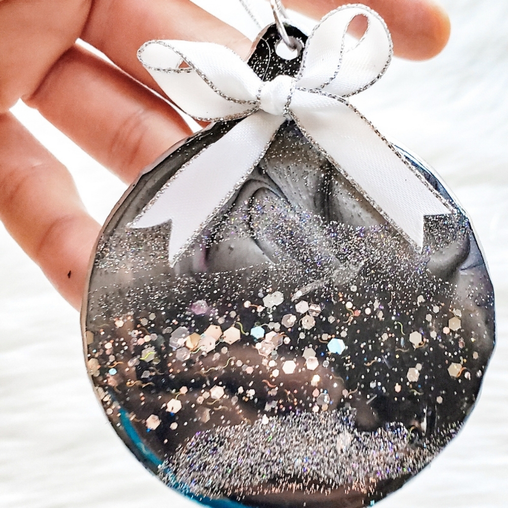 SOLD, One Handmade Christmas Tree Ornament, Silver - Picture 2 of 11